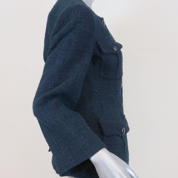 Chanel Tweed Jacket Navy Cotton-Blend - Picture 3 of 8